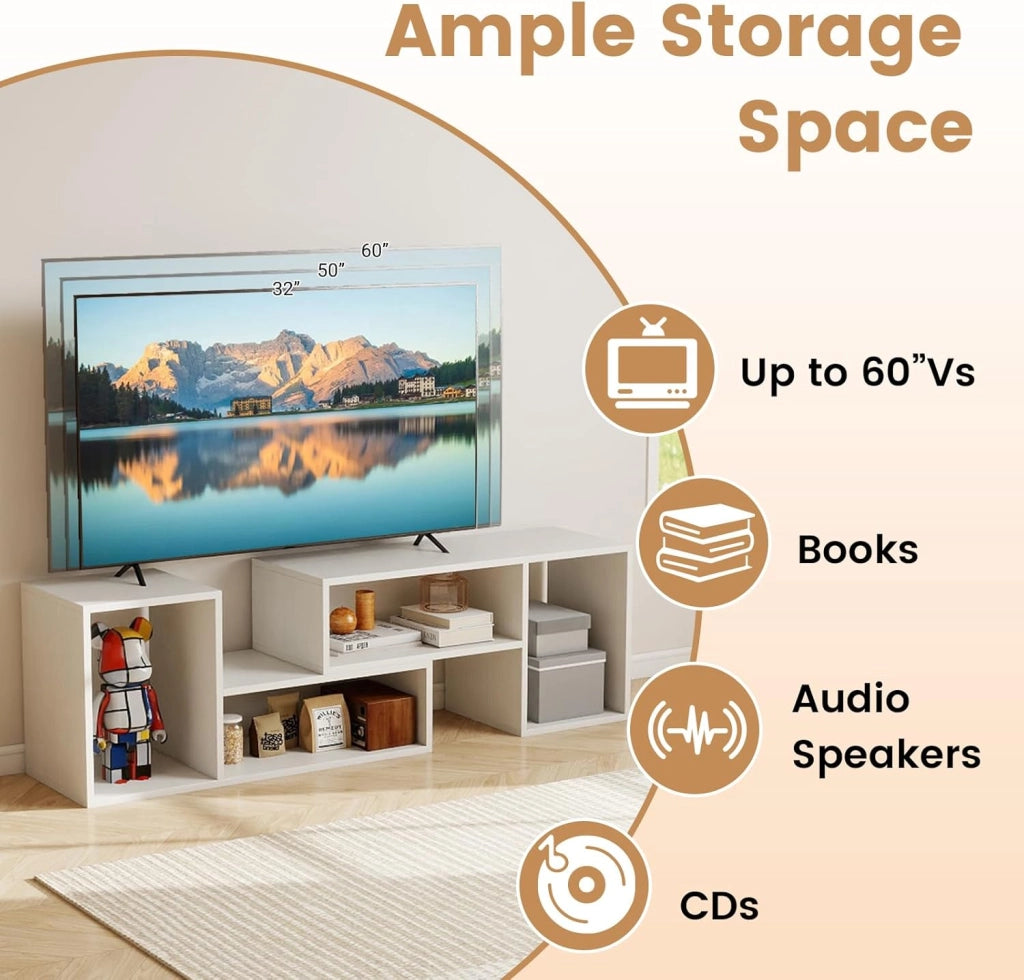 Mobile per TV, combinabile, in legno, 2 pezzi, per TV fino a 60 pollici, scaffale angolare multifunzionale, colore: bianco