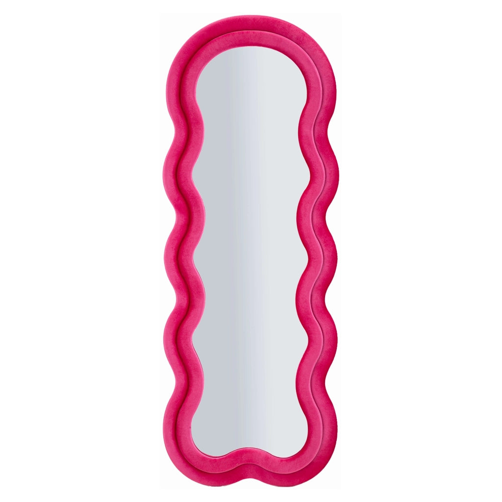 Marylin, Specchio Cornice Ondulata Effetto Velluto, 60x160h cm Rosa
