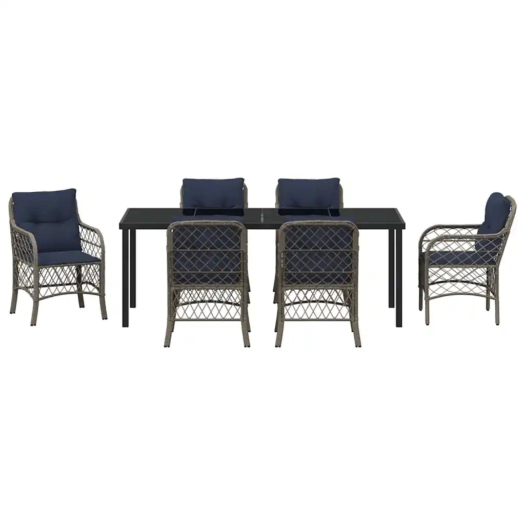 Set da Pranzo per Giardino 7 pcs Grigio e Nero Rattan