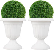 Set di 2 Vasi Alti, Vasi per Fiori in Plastica a Forma di Urna con Base a Piedistallo e Foro di Drenaggio, Contenitori Decorativi per Piante per Interni ed Esterni (Bianco)