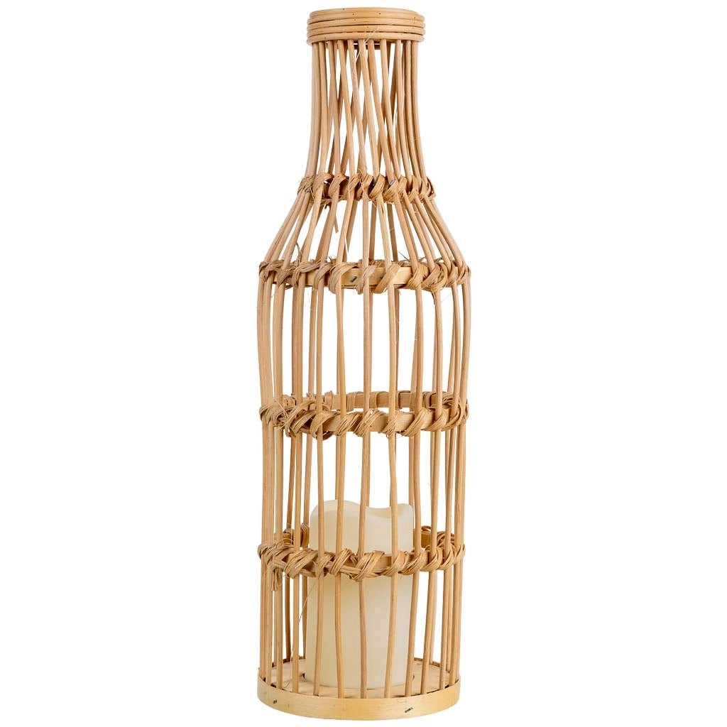 Vaso in rattan con candela naturale a batteria, D14x44,5h cm