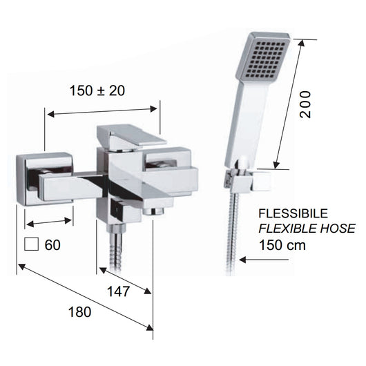Rubinetto esterno per vasca con doccia duplex - serie qubika