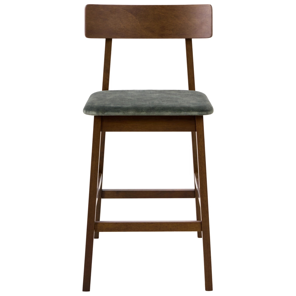 Set di 2 sedie da bar marrone scuro e verde con seduta in legno di gomma e poliestere, stile tradizionale retrò, per cucina e sala da pranzo
