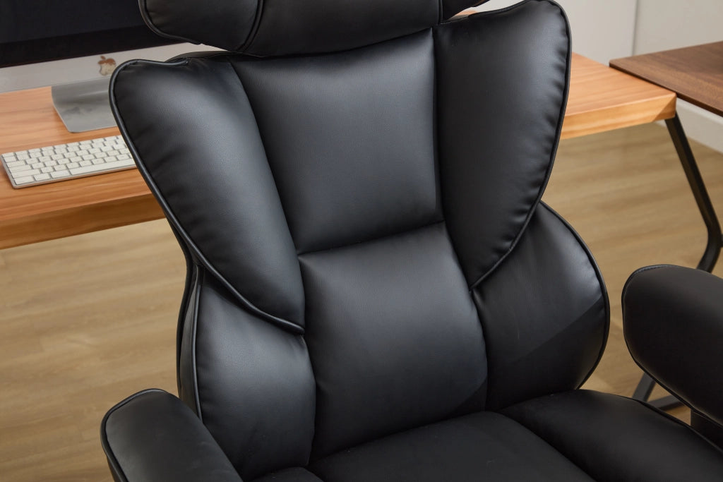 Sedia da ufficio ergonomica con supporto lombare regolabile e schienale reclinabile in pelle PU nera