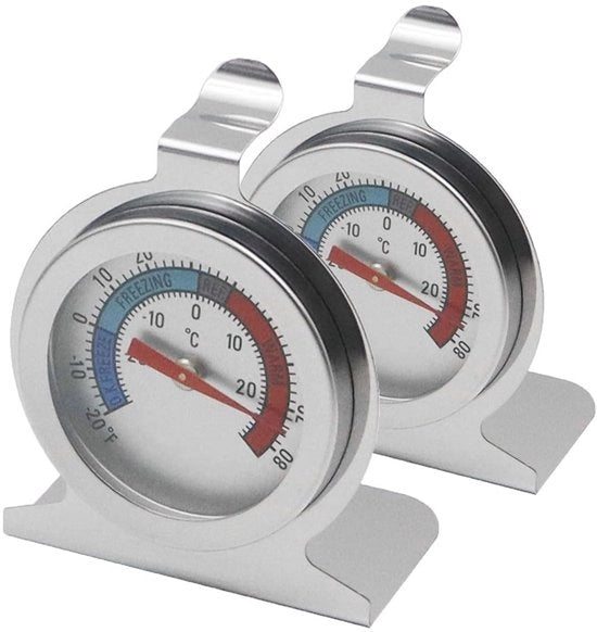 Termometro per Frigorifero Preciso - Termometro Meccanico - Termometro in Acciaio Inossidabile - 2 Pezzi - Intervallo di Temperatura - Lente in Vetro - Termometro per Congelatore
