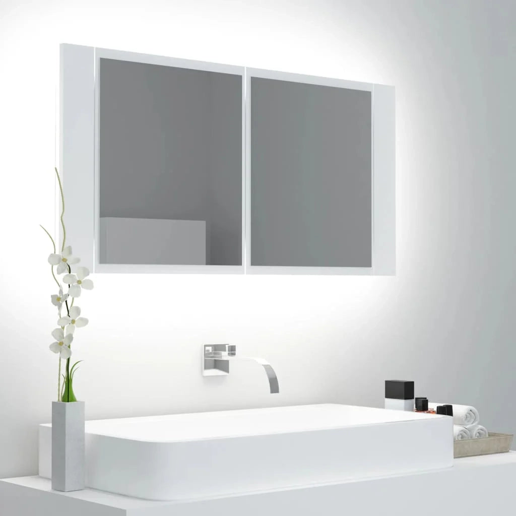 Mobiletto da bagno con specchio LED bianco 90 x 12 x 45 cm acrilico 02_0006652