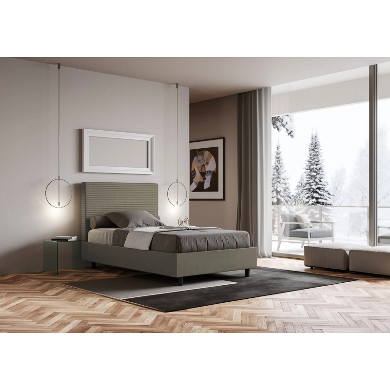 Letto imbottito 1 piazza e mezza 120x200 cm Focus - Similpelle,Cappuccino,Con rete