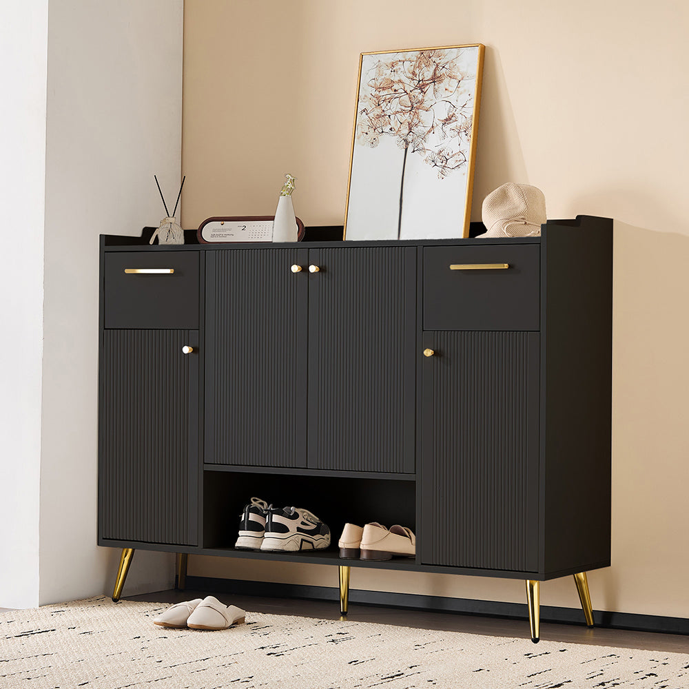 Armoire ?? chaussures - Xylo - L130/l37/H100 - Noir - 2 tiroirs 4 portes