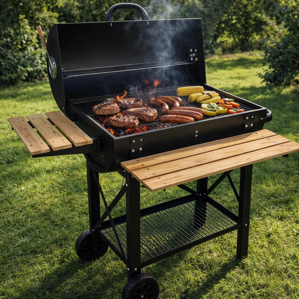Barbecue A Carbone Con Coperchio BBQ Grill Da Giardino Con Cassetto Raccogli Cenere 110 x 70.5 x 101.5 Cm