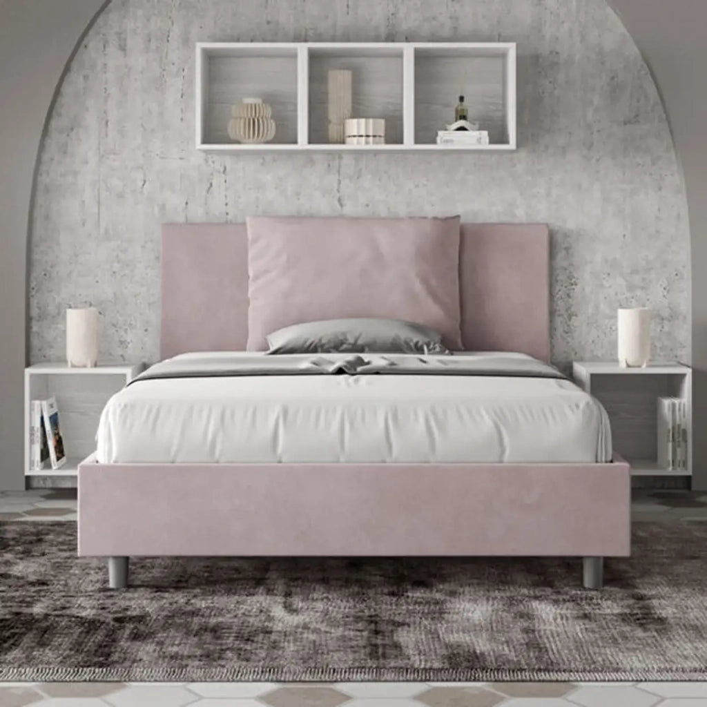 Letto matrimoniale francese contenitore imbottito 140x210 microfibra glicine Antea
