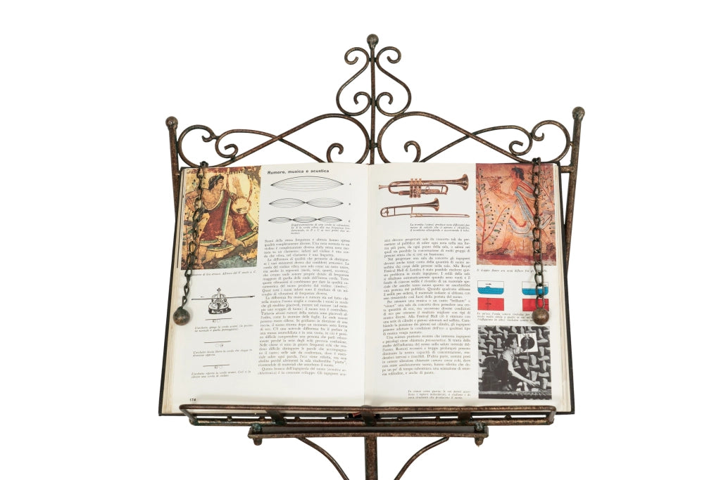 Biscottini Leggio da terra in ferro battuto pieno finitura ruggine anticata L46xPR32xH139 cm