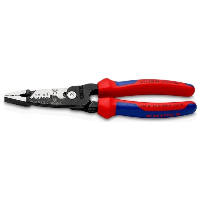 Knipex 13 72 200 ME Pinza Multifunzione per Elettricista Capacita' Spelatura 0,5 - 6 mm Lama Spelacavi Design Ibrido Impugnature Bicomponenti colore Nero Blu Rosso Acciaio inox