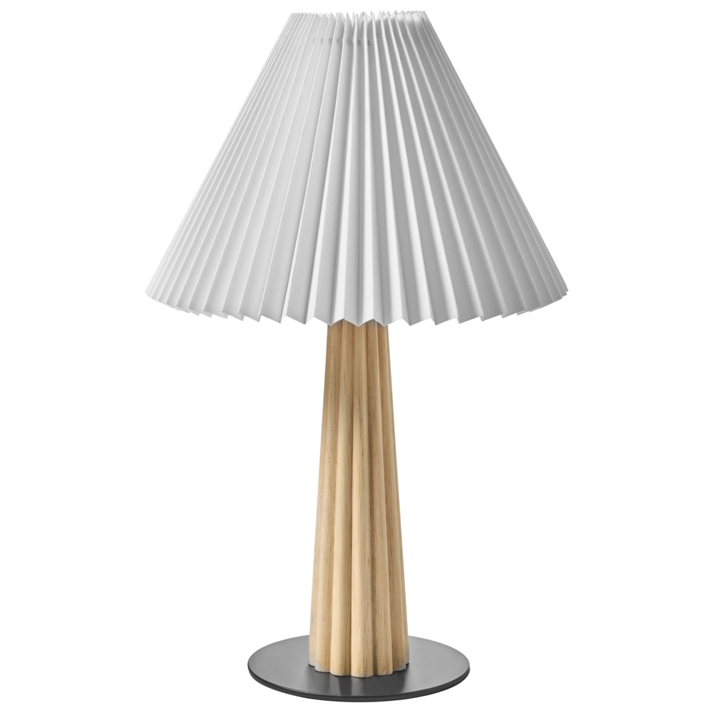 Lampada da tavolo industriale con paralume in tessuto e base in legno di gomma bianco naturale Aligide
