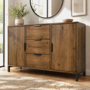 Credenza con 2 ante e 3 cassetti con ripiano regolabile, effetto rovere scuro e maniglie nere 120 × 40 × 76 cm