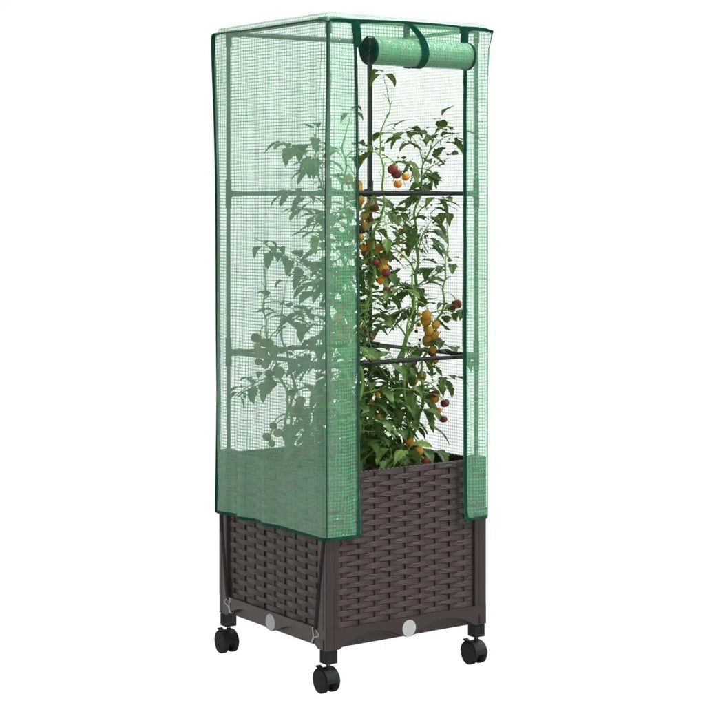 Vaso da Giardino con Copertura per Serra e Ruote Marrone PP 3422929