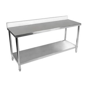 Tavolo da lavoro professionale da cucina in acciaio inox con alzatina 200 x 60 cm 14_0003647