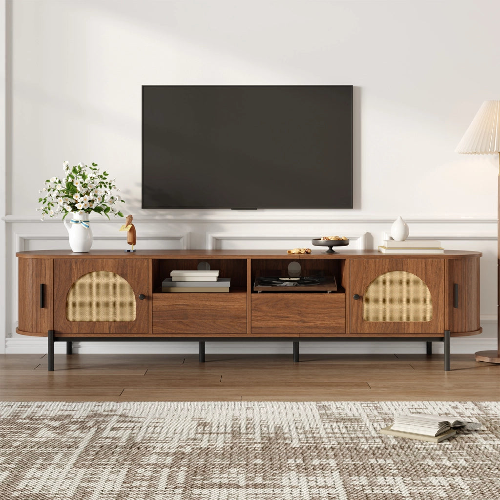 Mobile TV 200x40x49.5 cm con gestione dei cavi in MDF noce