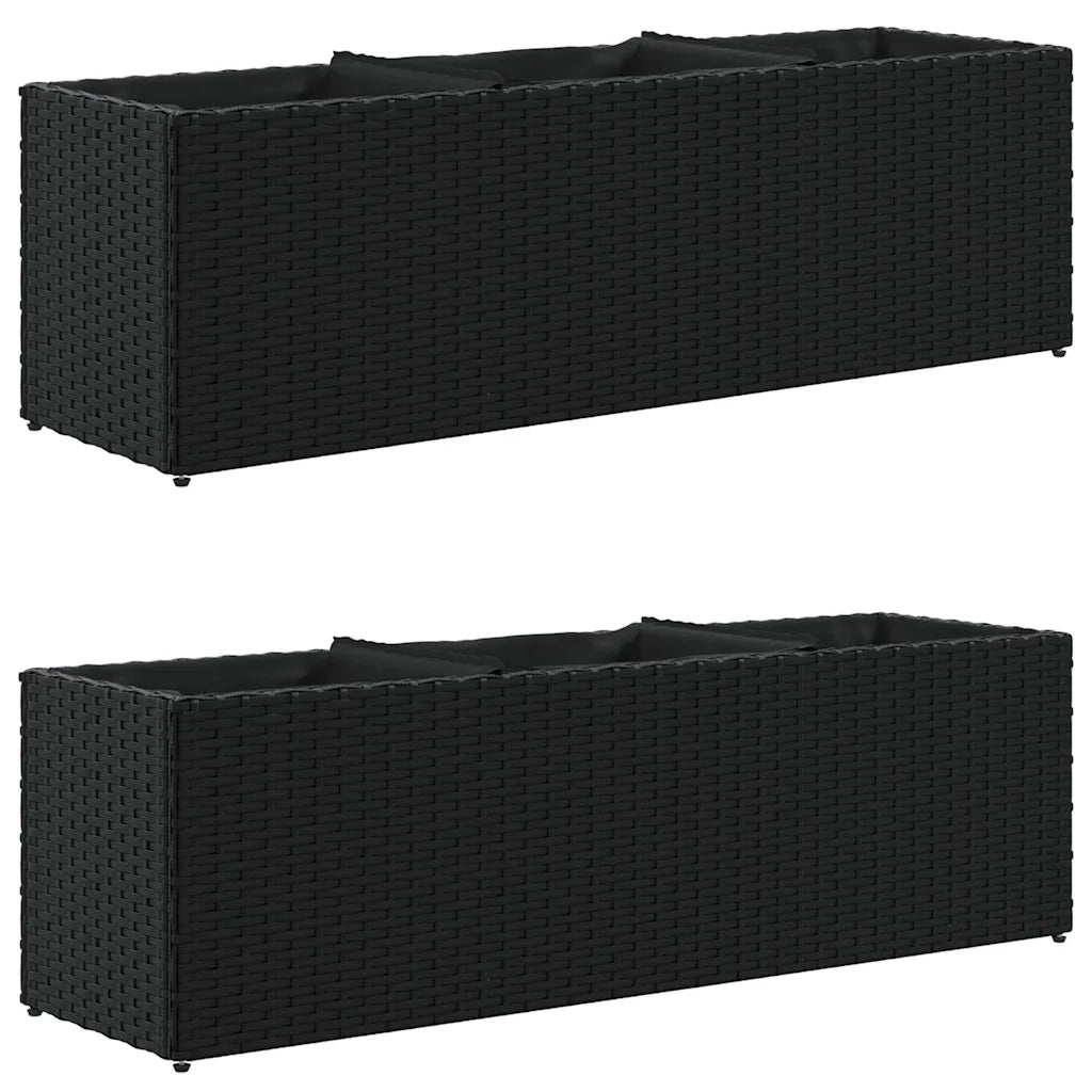 Fioriere da Giardino con 3 Vasi Nere 105x30x32 cm in Polyrattan 3210522