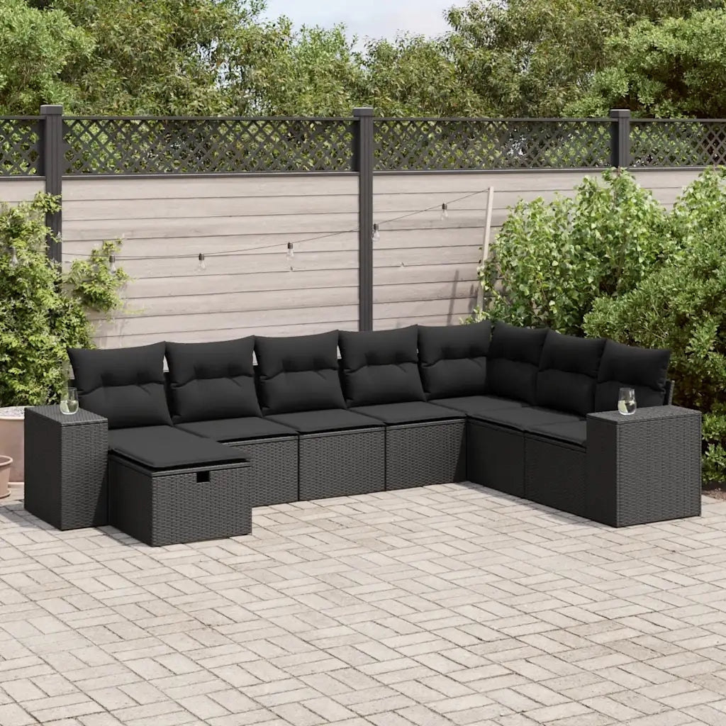 Set Divani da Giardino con Cuscini 8 pz Nero in Polyrattan 3325731