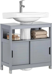 Mobile Bagno Sottolavabo Salvaspazio - Armadietto con 2 Ante Scorrevoli e Ripiano Aperto - Mobiletto Lavandino Compatto per Bagno Moderno Piccolo - Grigio, 60x30x60cm, FRG128-II-SG