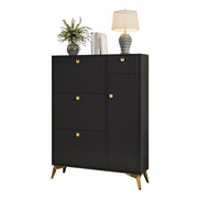 Scarpiera stretta 90x25x121 cm nera in truciolare e MDF con 3 ribalte