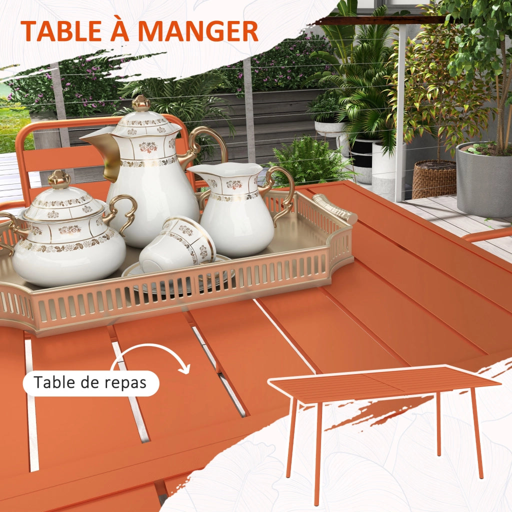 Set da pranzo da giardino 7 pezzi ¨C zephmum ¨C tavolo e 6 sedie impilabili in acciaio rosso