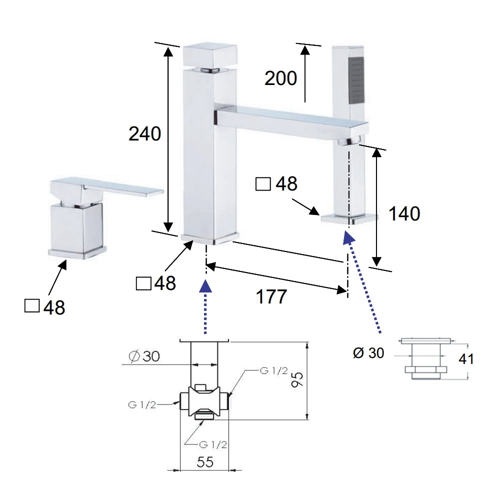 Rubinetto bordo vasca - serie qubika