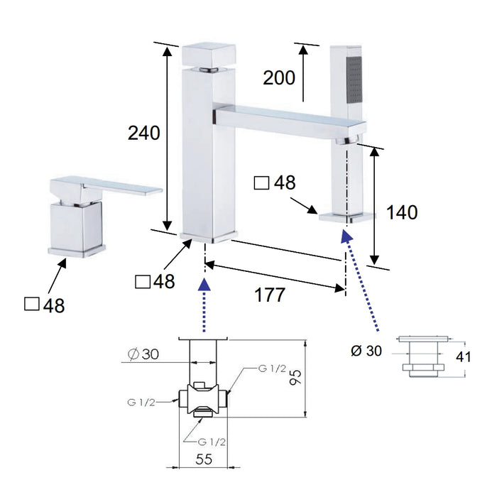 Rubinetto bordo vasca - serie qubika