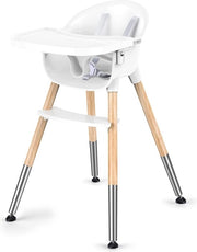 Sedile per bambini, classico seggiolone in legno per neonati e bambini in crescita, cintura a 5 punti, seggiolone, tavolo rimovibile, schienale ergonomico, facile da montare e pulire, leggero, bianco