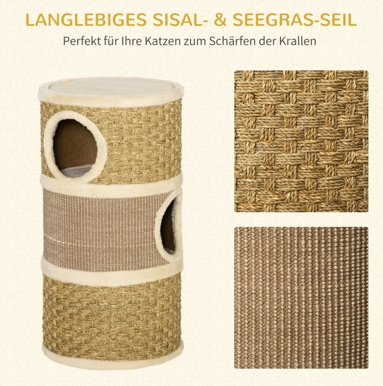 Tiragraffi a torre 3 livelli in sisal e peluche marrone