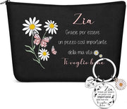 Borsa Cosmetici Piccola - Borsa Cosmetici con Specchio - Chiave Ospite - Regalo per Donna - Compleanno - Nero, 23x15x5 cm - Borsa Cosmetici