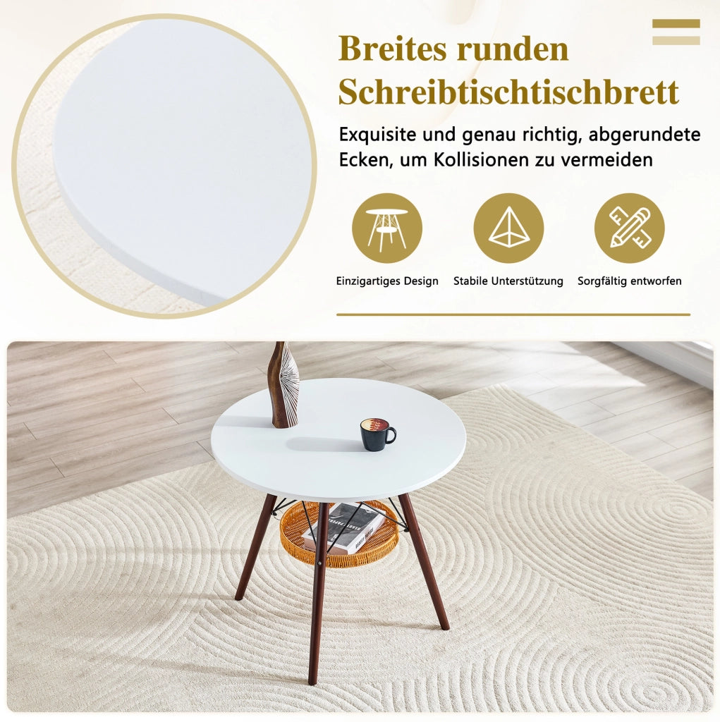 Tavolo da pranzo rotondo Ø80 cm bianco e noce con cestino