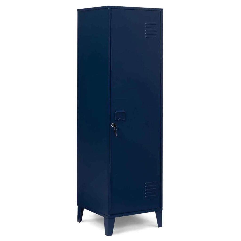 IDMarket - Armadietto ESTER con porta in metallo blu scuro, design industriale