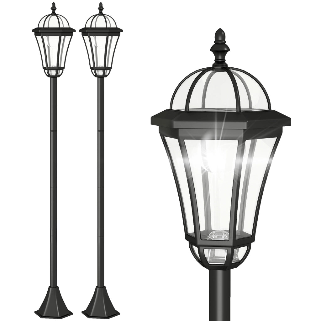 Set 2 Lampioni Solari per Giardino con 2 LED e Accensione Automatica. Nero