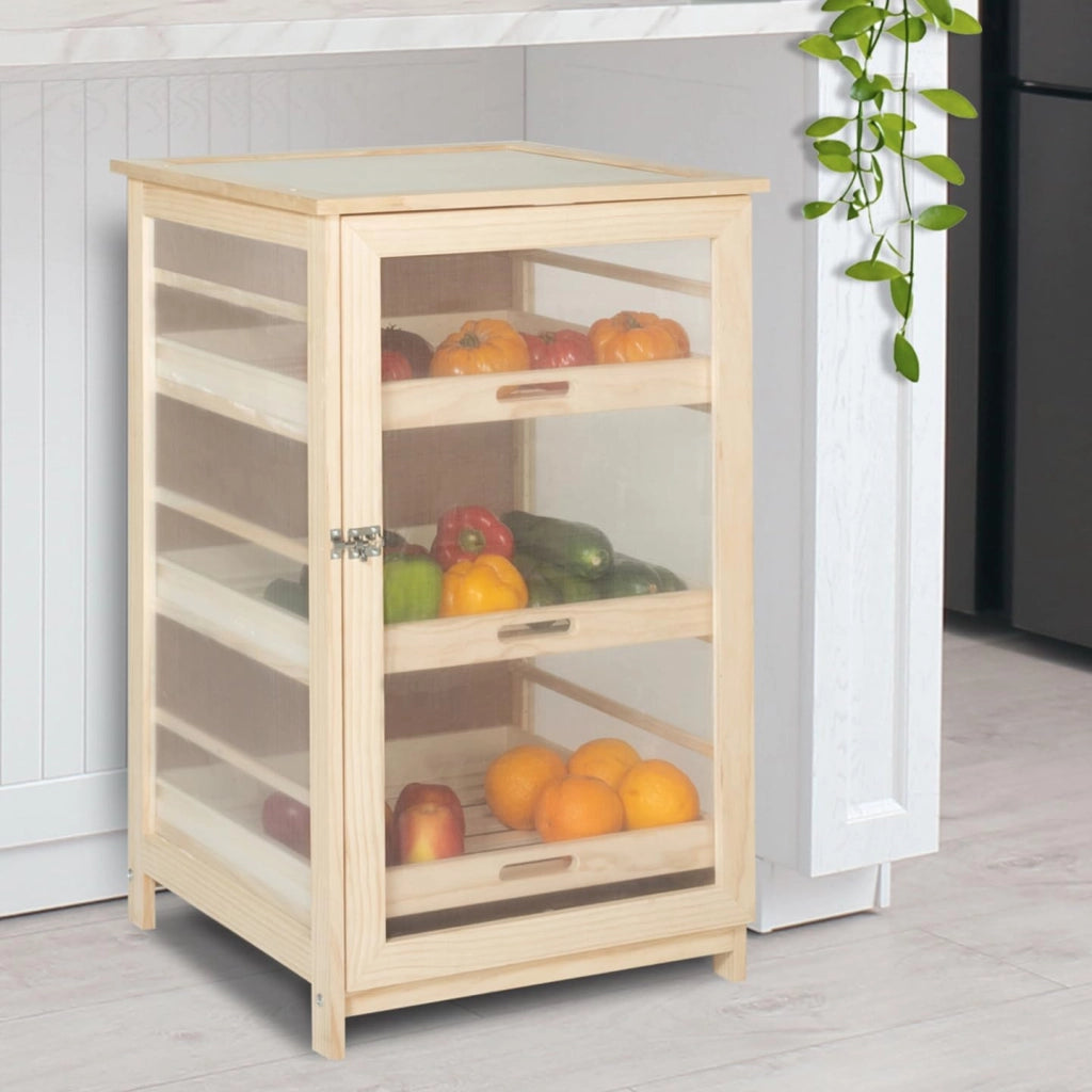 IDMarket - Cassetta per frutta e verdura in legno con 3 cassetti estraibili VEGGE