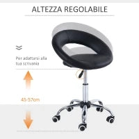 Sgabello da Lavoro Girevole Sgabello da Sala Salone Moderno Altezza Regolabile Ecopelle 50 × 54 × 66-78cm Nero