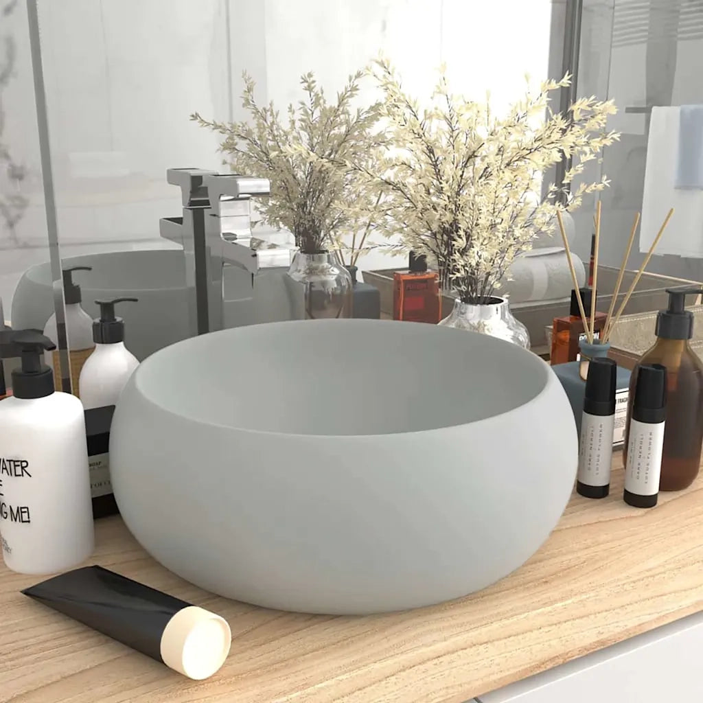 Lavandino Lusso Rotondo Grigio Chiaro Opaco 40x15cm in Ceramica cod mxl 42926