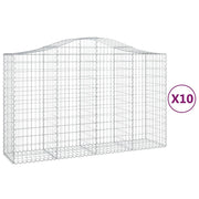 Cestini gabbioni recinzione a gabbia muro di contenimento ad arco 10 pezzi 200 x 50 x 120/140 cm ferro zincato argento 02_0040236