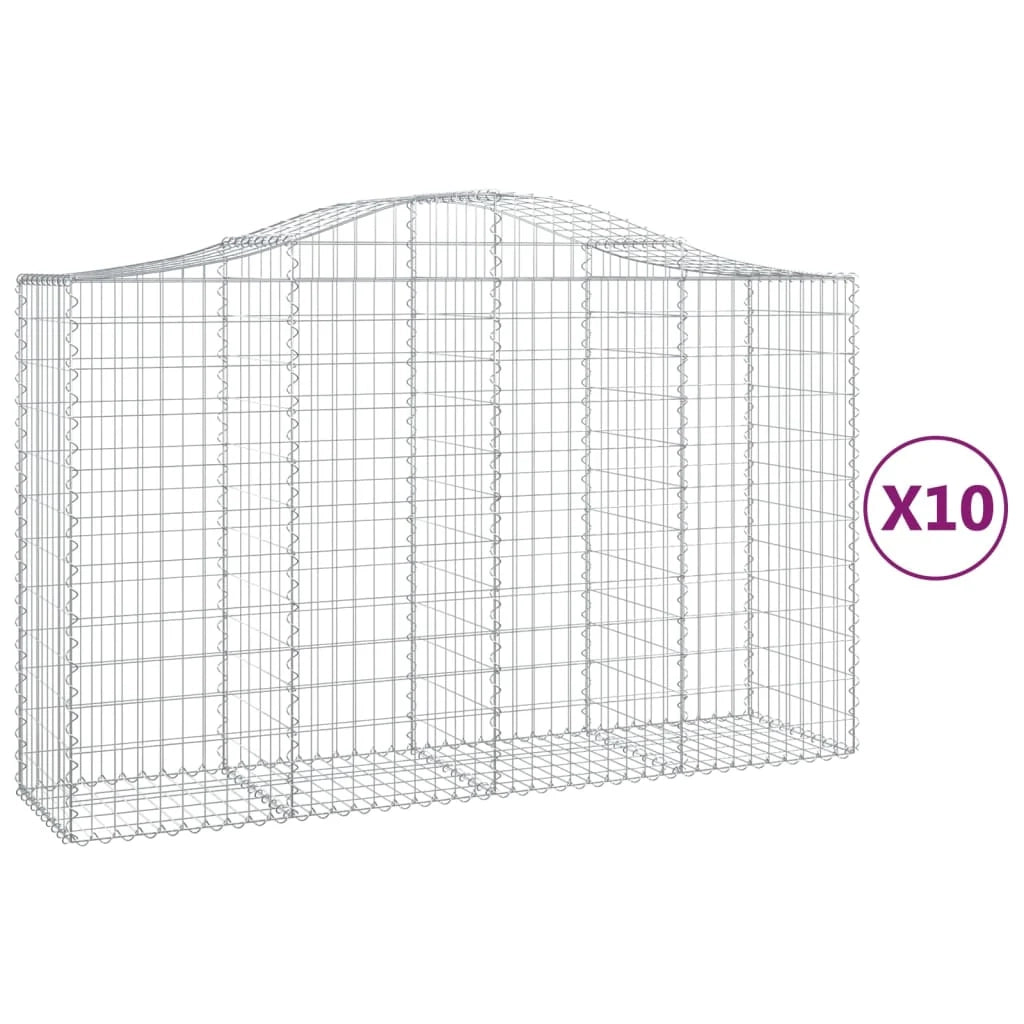 Cestini gabbioni recinzione a gabbia muro di contenimento ad arco 10 pezzi 200 x 50 x 120/140 cm ferro zincato argento 02_0040236