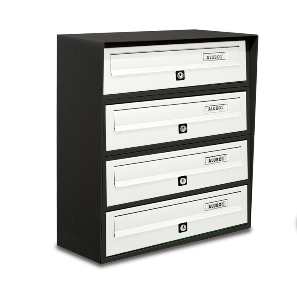 ALUBOX SLIM Cassette Postali Condominiali 4 Posti 50X39X30 Cm In Lamiera Zincata E Alluminio Cassetta Postale Da Esterno Condominiale Con Sistema Anti Prelievo COLORE: ANTRACITE BIANCO