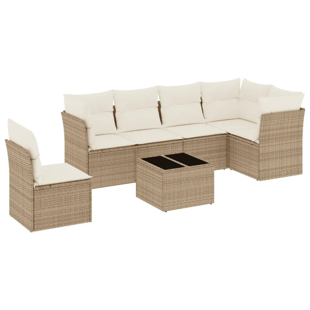 Set Divani da Giardino 7 pz con Cuscini Beige in Polyrattan 3249547