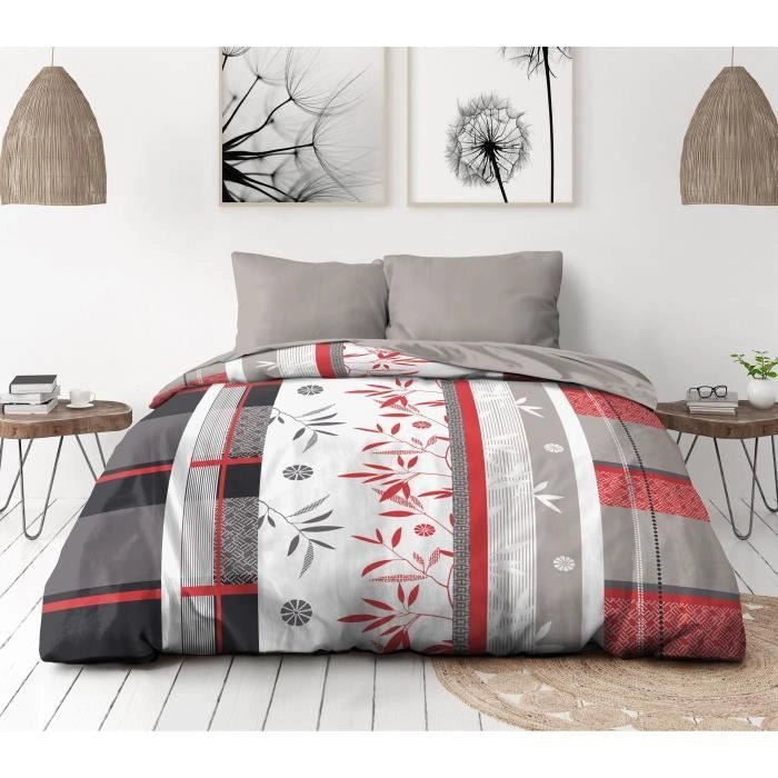Completo letto in microfibra - HOME LINGE PASSION - SHIZUOKA - Copripiumino 240 x 260 cm + 2 federe 63 x 63 cm - Blu
