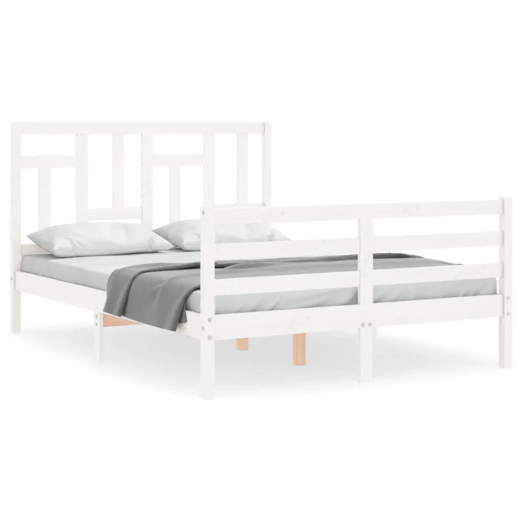 Giroletto con Testiera-Struttura Letto con testiera Bianco 140x190 cm in Legno Massello 413715