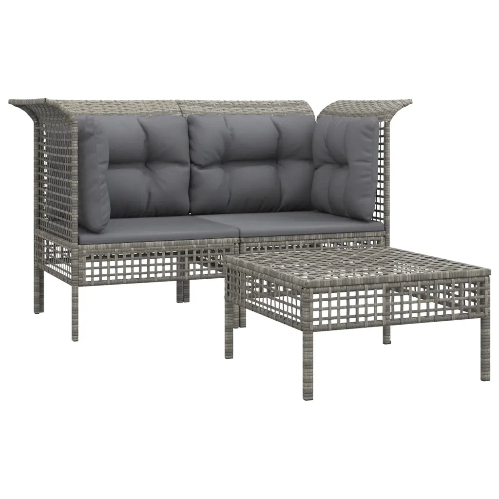 Set Divani da Giardino 3 pz con Cuscini-Sofa da giardino in Polyrattan Grigio 798463