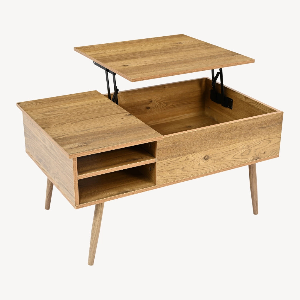 Tavolino da Salotto Vasdabod con Piano Sollevabile e 2 Vani Aperti 96 x 59 x 50 cm - Effetto Rovere [en.casa]