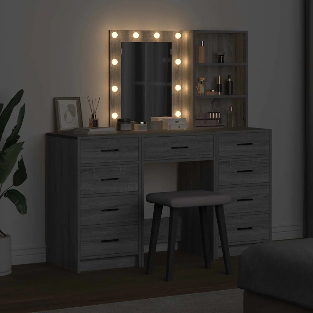 Tavolo da Trucco con cassetto 3 pcs Grigio Legno multistrato 3334223