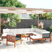 Set da giardino 12 pezzi con cuscini in legno crema, acacia e corda 3057894