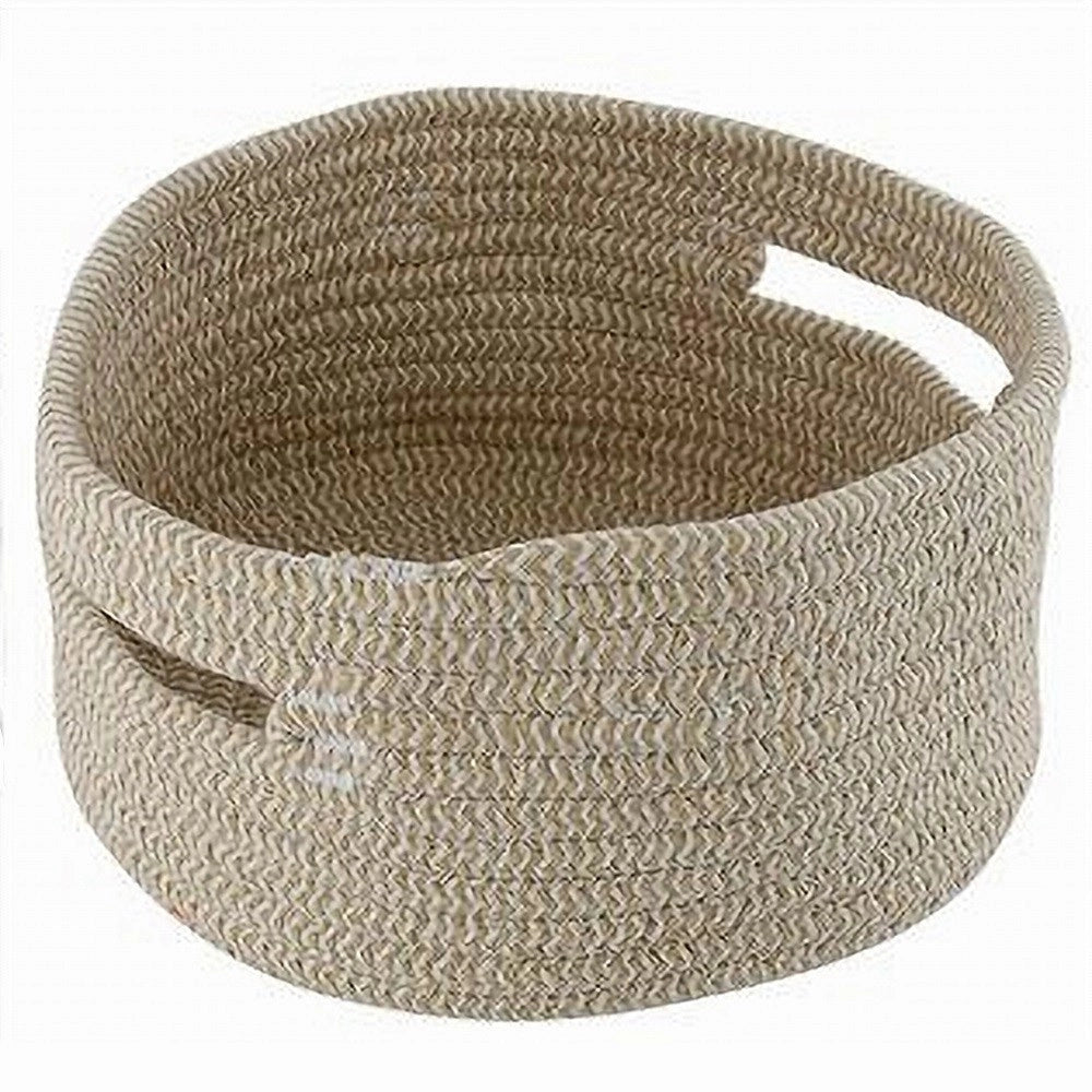 Trade Shop - Cestino Con Manici Portaoggetti Cesto Tessuto Intrecciato Rotondo 24x11 Cm 10636 -