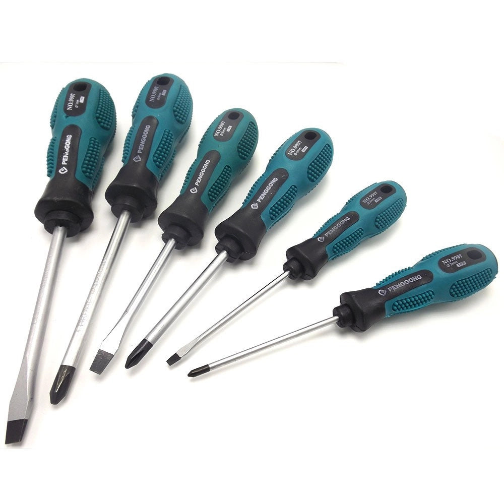 Trade Shop - Set Kit 7 Cacciaviti Cacciavite Con Manico Ergonomico Punta A Stella A Taglio -
