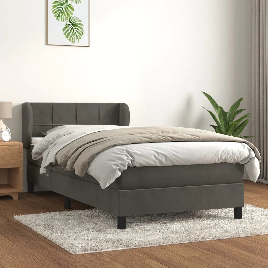 Letto singolo | Letto per adulti | Giroletto a Molle con Materasso Grigio Scuro 90x200 cm Velluto